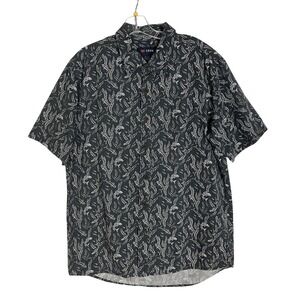 Cova Fish Printed Short Sleeve Button Up Mens Size M Cotton Blend Dark Gray‎